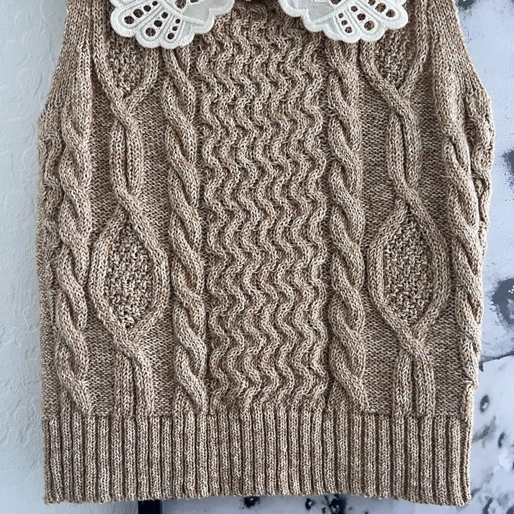 Anthropologie Tan Lace Collared Sweater Tank Top size XXS - Picture 4 of 11